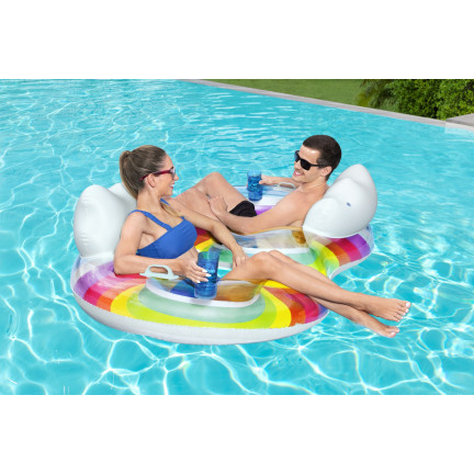 43648 DMUCHANE KOŁO PODWÓJNE DO PŁYWANIA TĘCZOWE PLAŻOWE 186X116CM BESTWAY
