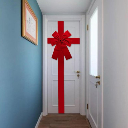 Ozdobna kokarda na drzwi, czerwona, elegancka, welurowa, z rzepem i taśmą