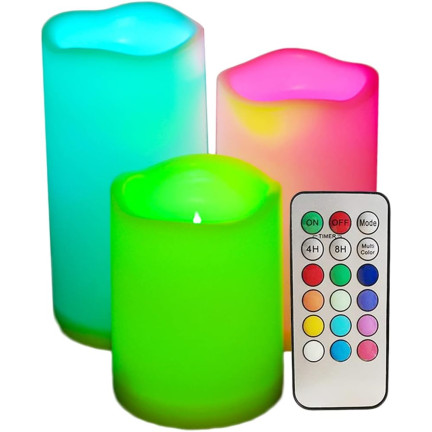 OO68 ŚWIECZKI ŚWIECE LED NA PILOTA 3 SZT ZESTAW RGB