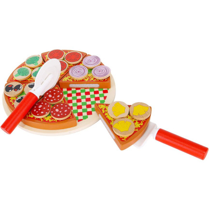 TG50033 DREWNIANA PIZZA DO KROJENIA UKŁADANKA NA RZEP RZEPY AKCESORIA NÓŻ