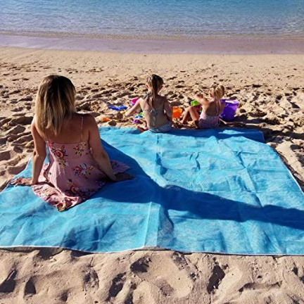 TG64477 MATA PLAŻOWA KOC PIKNIKOWY NA PLAŻĘ XXL 200x150 SAND FREE z haczykami