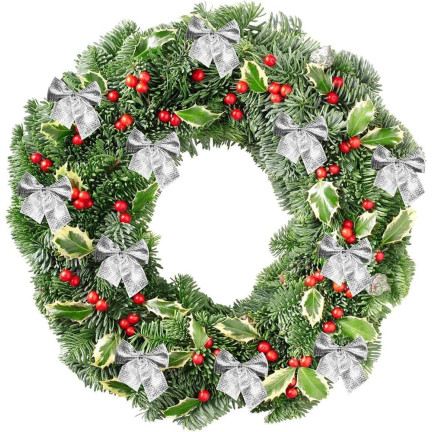 TG59773-1 KOKARDKI 12SZT SREBRNE BŁYSZCZĄCE ŚWIĄTECZNE CHOINKOWE KOKARDY OZDOBNE