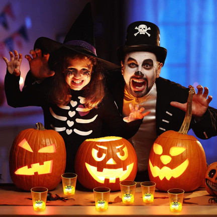 TG66287 KIELISZEK NA HALLOWEEN ŚWIECĄCY LED CZASZKA DYNIA
