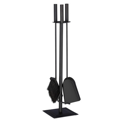 KOM5790 ZESTAW KOMINKOWY 3 ELEMENTY STOJAK 61CM POGRZEBACZ ZMIOTKA SZUFELKA STAL CZARNY