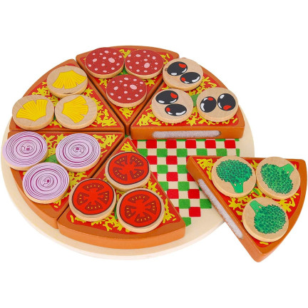TG50033 DREWNIANA PIZZA DO KROJENIA UKŁADANKA NA RZEP RZEPY AKCESORIA NÓŻ