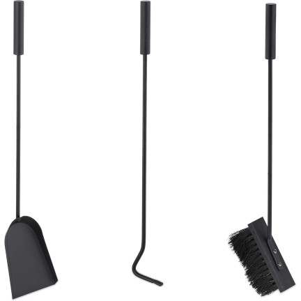 KOM5790 ZESTAW KOMINKOWY 3 ELEMENTY STOJAK 61CM POGRZEBACZ ZMIOTKA SZUFELKA STAL CZARNY