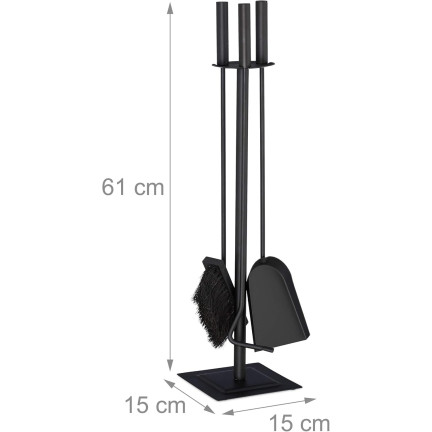 KOM5790 ZESTAW KOMINKOWY 3 ELEMENTY STOJAK 61CM POGRZEBACZ ZMIOTKA SZUFELKA STAL CZARNY