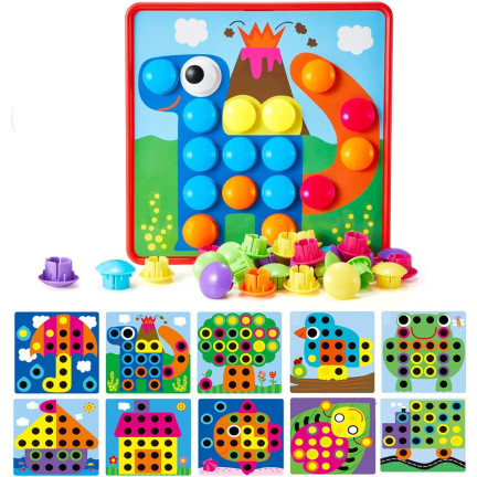TG67283 UKŁADANKA GUZIKOWA MOZAIKA EDUKACYJNA GRZYBKI PUZZLE PINEZKI GRA MONTESSORI