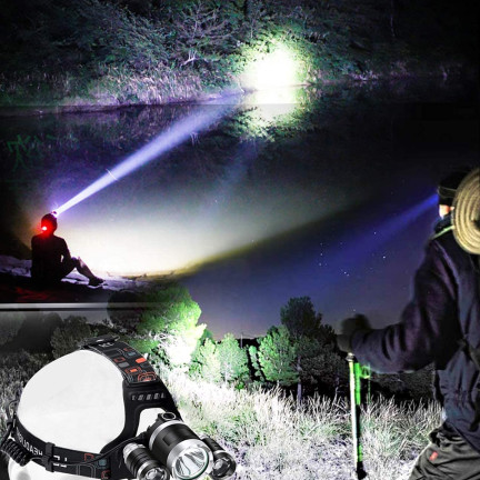 TG63200 LATARKA CZOŁOWA LED ZOOM CREE XML T6 CZOŁÓWKA MOC 2 akumulatory + 2 ładowarki