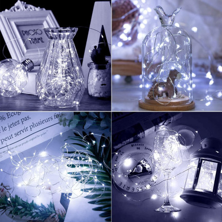 TG66259-1 LAMPKI CHOINKOWE Na DRUCIKU 10 LED MIKRO GIRLANDA ZIMNY BIAŁY + baterie