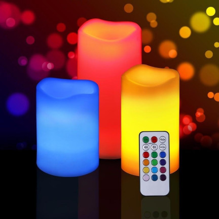 OO68 ŚWIECZKI ŚWIECE LED NA PILOTA 3 SZT ZESTAW RGB
