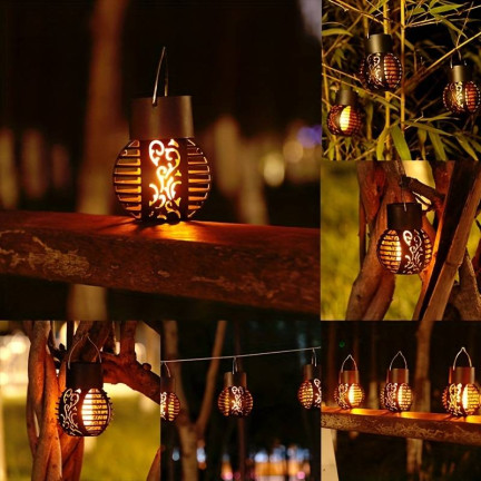 TG60446 Lampa solarna, pochodnia, lampka led wisząca, lampion loft, ażur