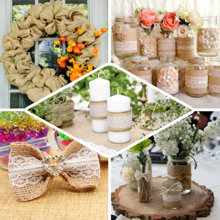 TG40119 Wstążka juta z koronką, tasiemka boho, jutowa naturalna, do ozdób handmade