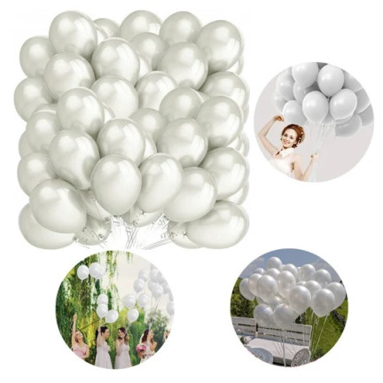 TG53243-4 BALONY 100SZT PERŁOWE BIAŁE ŚLUB KOMUNIE URODZINY