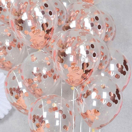 TG66226-2 BALONY Z KONFETTI 100 PRZEZROCZYSTE CONFETTI ROSE RÓŻOWE URODZINY ŚLUB