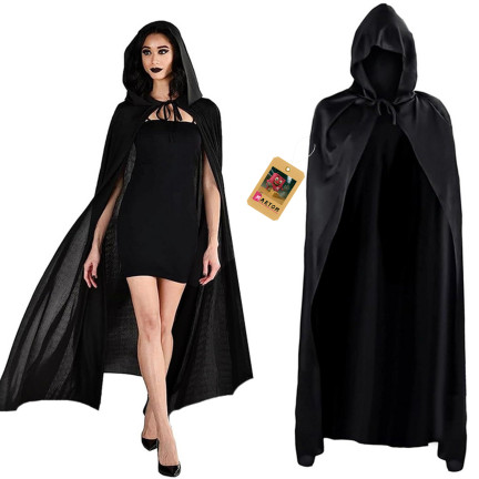 Peleryna z kapturem, czarna, dla czarodziejki, dla wampira, przebranie Halloween, uniwersalna