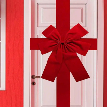 Ozdobna kokarda na drzwi, czerwona, elegancka, welurowa, z rzepem i taśmą