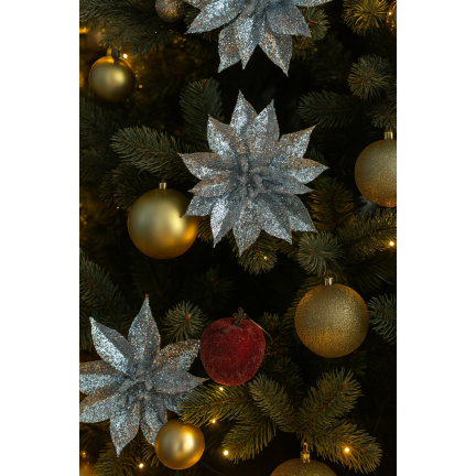 TG69142-2 KWIATY BROKATOWE GWIAZDY BETLEJEMSKIE SREBRNE DEKORACJA STROIK