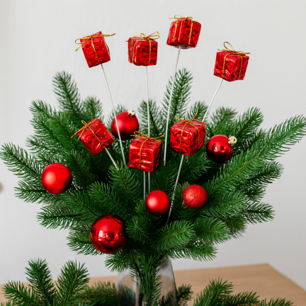 TG33329-3 PREZENCIKI PREZENTY NA PIKU DRUCIKU 12SZT CZERWONE DEKORACJA ŚWIĄTECZNA