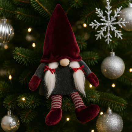 TG58155-1-G Mikołaj Skrzat Krasnal Duży Gnom pod Choinkę Ozdoba Dekoracja bordowy
