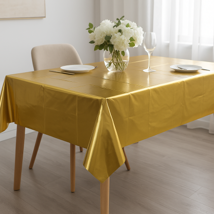 Obrus świąteczny, foliowy, złoty, błyszczący, dekoracje stołu, 137×274 cm