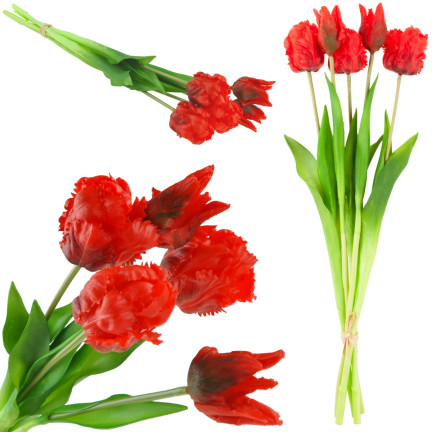 CV13899-8 TULIPANY BUKIET TULIPANÓW PAPUZIE SZTUCZNE KWIATY GUMOWANE 5SZT jak żywe