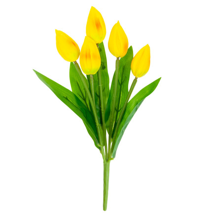 CV26806-4 TULIPAN BUKIET TULIPANÓW piankowych X5 ZÓŁTE TULIPANY SZTUCZNE W BUKIECIE