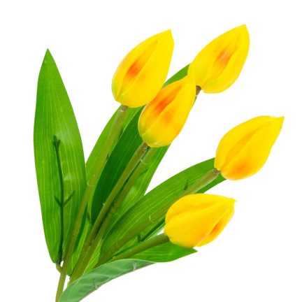 CV26806-4 TULIPAN BUKIET TULIPANÓW piankowych X5 ZÓŁTE TULIPANY SZTUCZNE W BUKIECIE