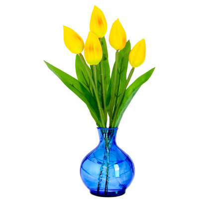 CV26806-4 TULIPAN BUKIET TULIPANÓW piankowych X5 ZÓŁTE TULIPANY SZTUCZNE W BUKIECIE