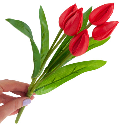 CV26806-5 TULIPAN BUKIET TULIPANÓW CZERWONY PIĘKNY JAK ŻYWY TULIPANY PIANKOWE SZTUCZNE