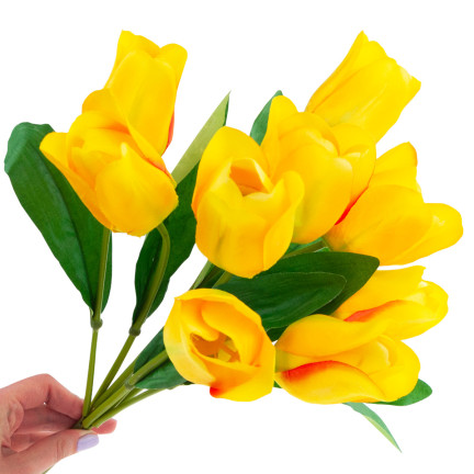 CV26815-2 TULIPAN DUŻY BUKIET TULIPANÓW X9 ŻÓŁTY TULIPANY SZTUCZNE W BUKIECIE