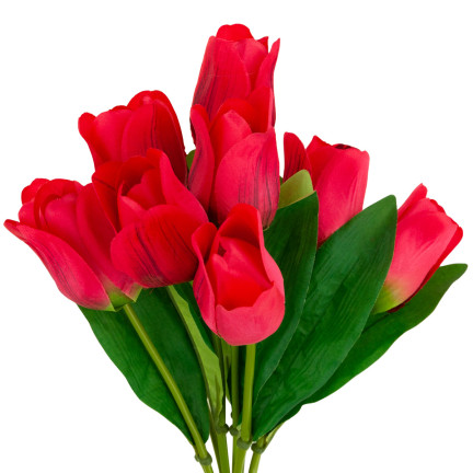 CV26815-8 TULIPAN DUŻY BUKIET TULIPANÓW X9 CZERWONY TULIPANY SZTUCZNE W BUKIECIE