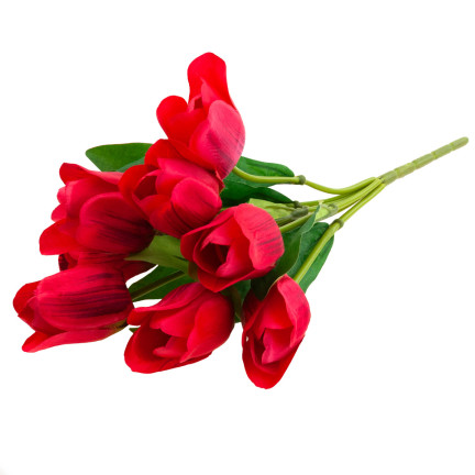 CV26815-8 TULIPAN DUŻY BUKIET TULIPANÓW X9 CZERWONY TULIPANY SZTUCZNE W BUKIECIE