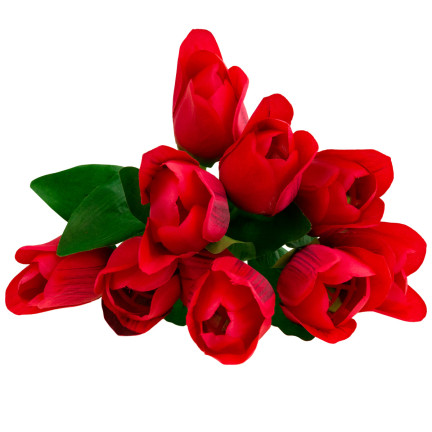 CV26815-8 TULIPAN DUŻY BUKIET TULIPANÓW X9 CZERWONY TULIPANY SZTUCZNE W BUKIECIE