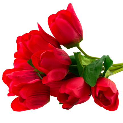 CV26815-8 TULIPAN DUŻY BUKIET TULIPANÓW X9 CZERWONY TULIPANY SZTUCZNE W BUKIECIE