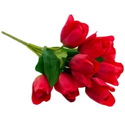 CV26815-8 TULIPAN DUŻY BUKIET TULIPANÓW X9 CZERWONY TULIPANY SZTUCZNE W BUKIECIE