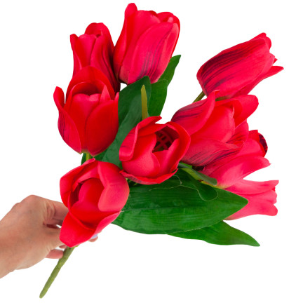 CV26815-8 TULIPAN DUŻY BUKIET TULIPANÓW X9 CZERWONY TULIPANY SZTUCZNE W BUKIECIE