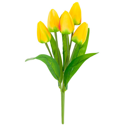 CV31225-2 TULIPAN BUKIET TULIPANÓW piankowych X5 ZÓŁTE TULIPANY SZTUCZNE W BUKIECIE