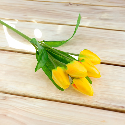 CV31225-2 TULIPAN BUKIET TULIPANÓW piankowych X5 ZÓŁTE TULIPANY SZTUCZNE W BUKIECIE