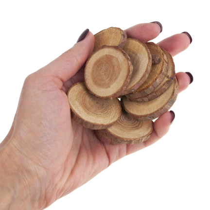 CV34574 KRĄŻKI DREWNIANE DEKORACJA NATURA W WORKU DIY RĘKODZIEŁO