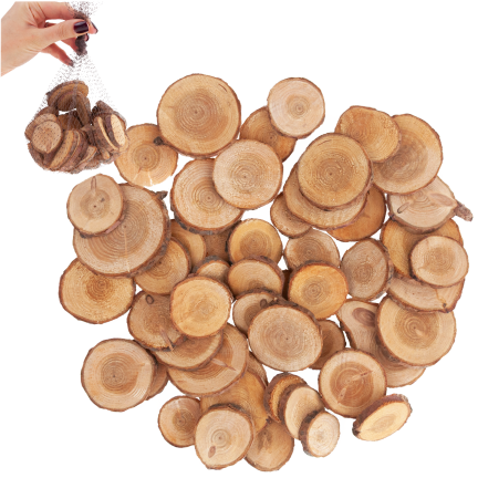 CV34574 KRĄŻKI DREWNIANE DEKORACJA NATURA W WORKU DIY RĘKODZIEŁO