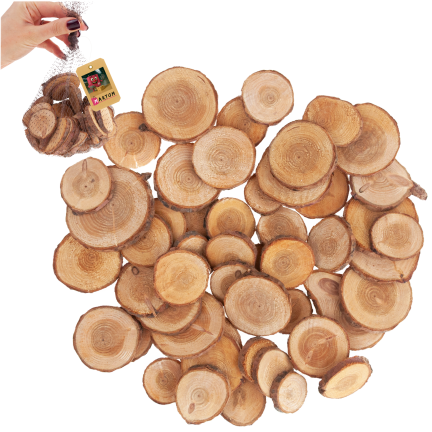 CV34574 KRĄŻKI DREWNIANE DEKORACJA NATURA W WORKU DIY RĘKODZIEŁO