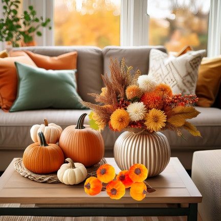 CV36807 Dynia, sztuczne dynie NA PIKU 6SZT pomarańczowe Dekoracyjne idealne na jesień i Halloween