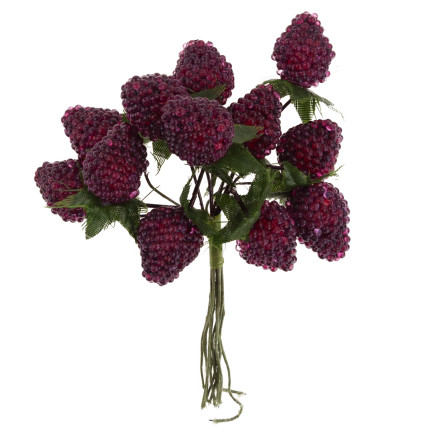 Wiązka sztucznych owoców, maliny, jeżyny, na piku, dekoracja do stroika, 12 owoców