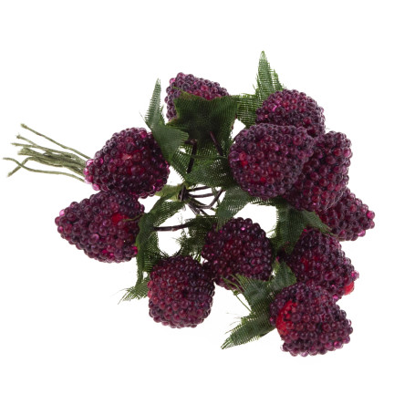 Wiązka sztucznych owoców, maliny, jeżyny, na piku, dekoracja do stroika, 12 owoców