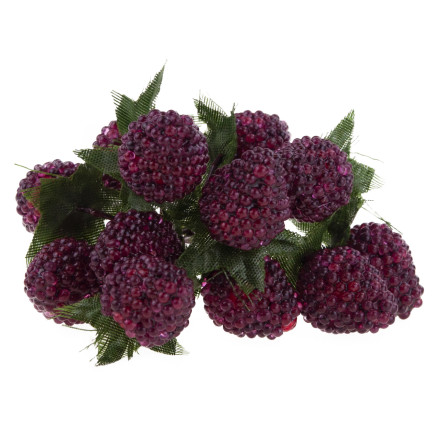 Wiązka sztucznych owoców, maliny, jeżyny, na piku, dekoracja do stroika, 12 owoców