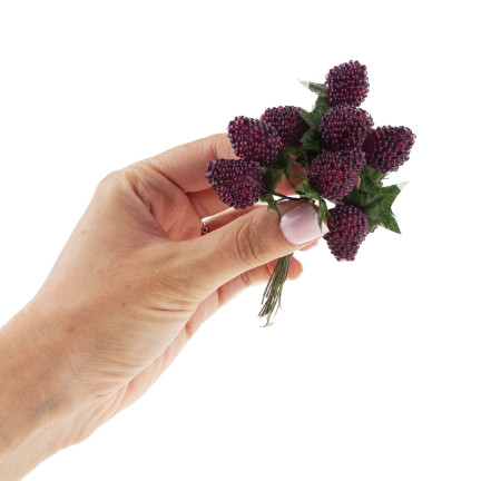 Wiązka sztucznych owoców, maliny, jeżyny, na piku, dekoracja do stroika, 12 owoców