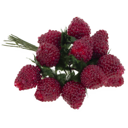 Wiązka sztucznych owoców, maliny, jeżyny, na piku, dekoracja do stroika, 12 owoców