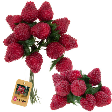 Wiązka sztucznych owoców, maliny, jeżyny, na piku, dekoracja do stroika, 12 owoców