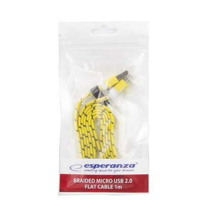 EB176Y ESPERANZA KABEL MICRO USB 2.0 A-B M/M 1.0M PŁASKI OPLOT ŻÓŁTY